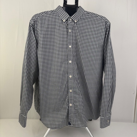 UNTUCKit Mens XL Relaxed Fit Gingham Button Down Shirt Navy Blue White Cotton - Picture 2 of 6